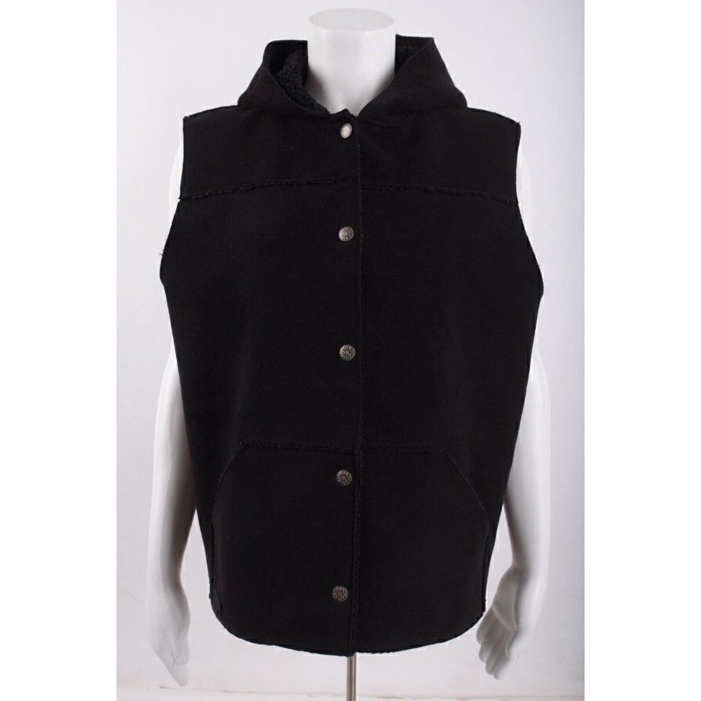 Lauren Ralph Lauren Womens Black Vest US Large L Hooded Button Up Sleeveless